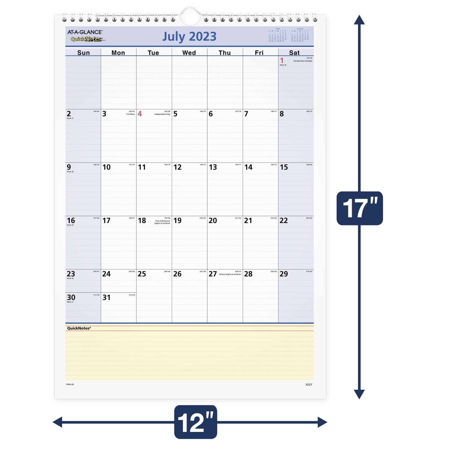 AT-A-GLANCE Calendario da parete 2023-2024, mensile, accademico, 30,5 x 43,2 cm, medio, QuickNotes (PM5328)