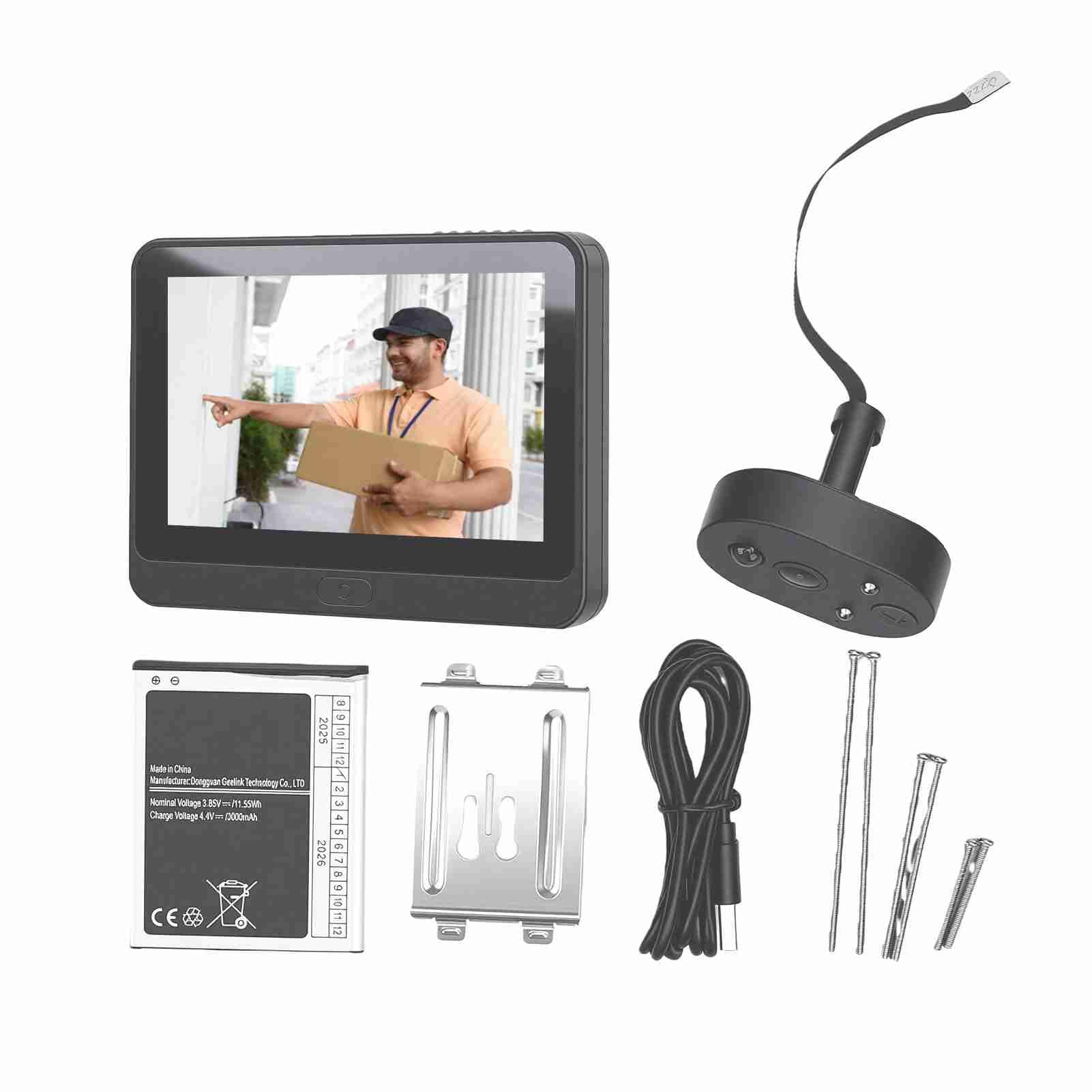 EMUKOEP Campanello Intelligente con Display HD da 4,3 Pollici e Visione | Rilevamento Movimento PIR, Filtraggio Umano, Controllo App WiFi 2.4G, Batteria Ricaricabile da 3000 MAh, Supporta Spessore