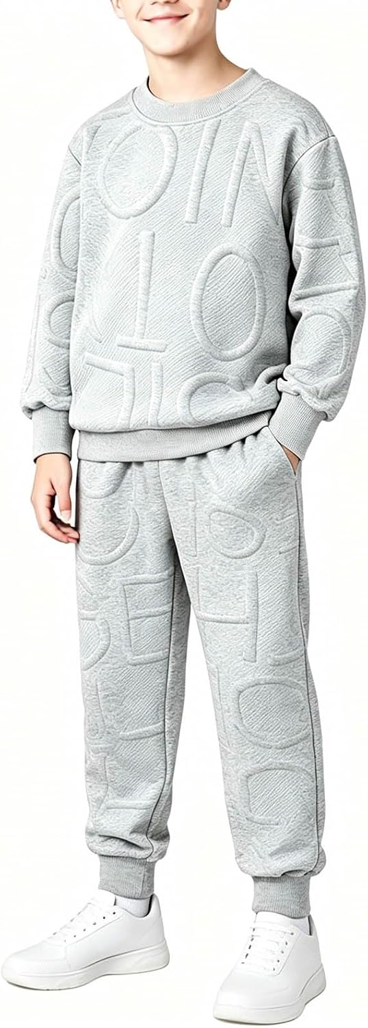 Boys Girls Embossed Letter Sweatshirt and Joggers Tracksuit Set