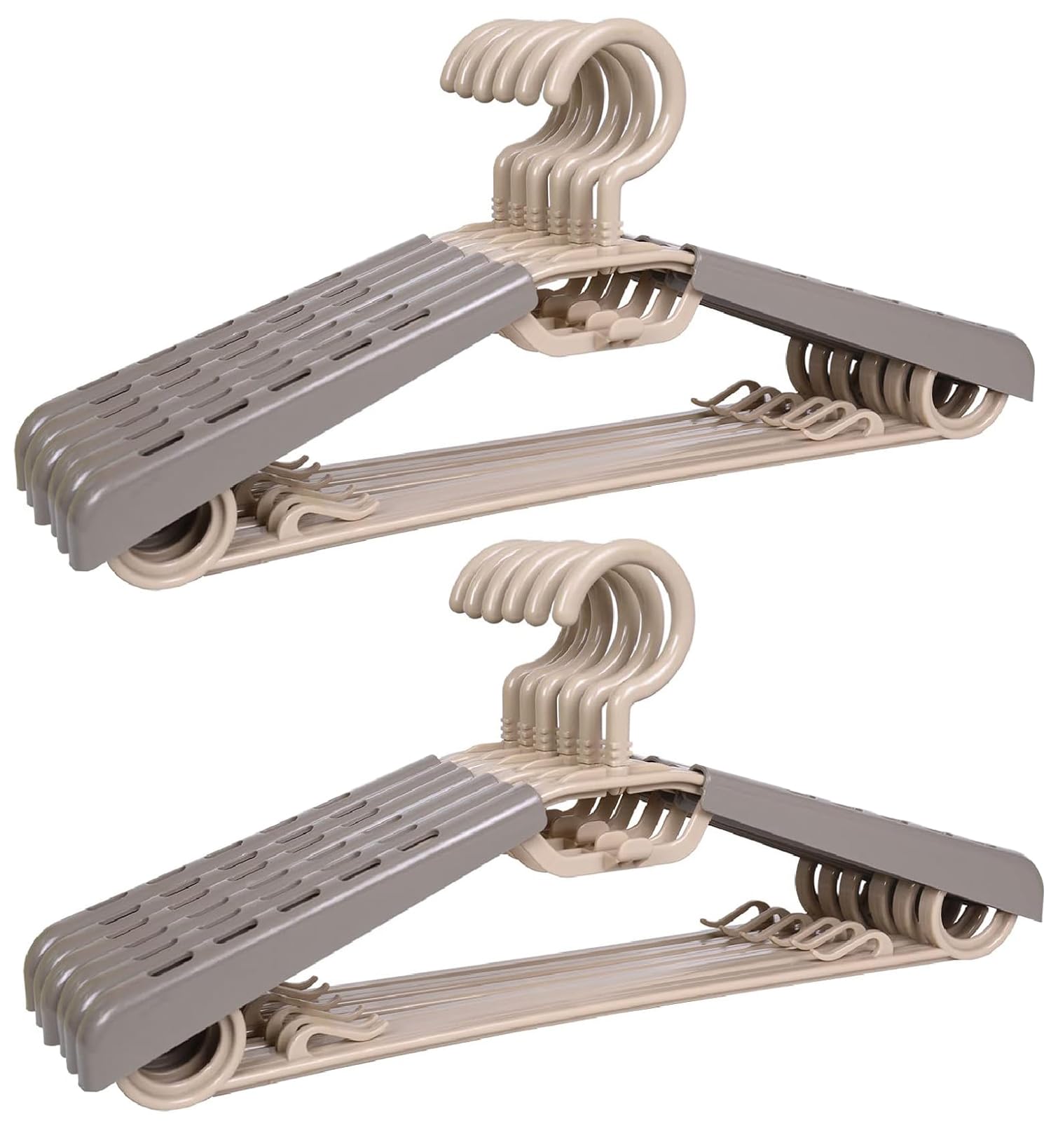 BonDream 12-Pack Heavy Duty Plastic Extra-Wide Arm 15"-23" Suits Clothes Hangers with Swivel Hooks,Perfect for Coat,Jacket,Dress,Shirt,Trousers or Closet Space Saving,Grey&Tan