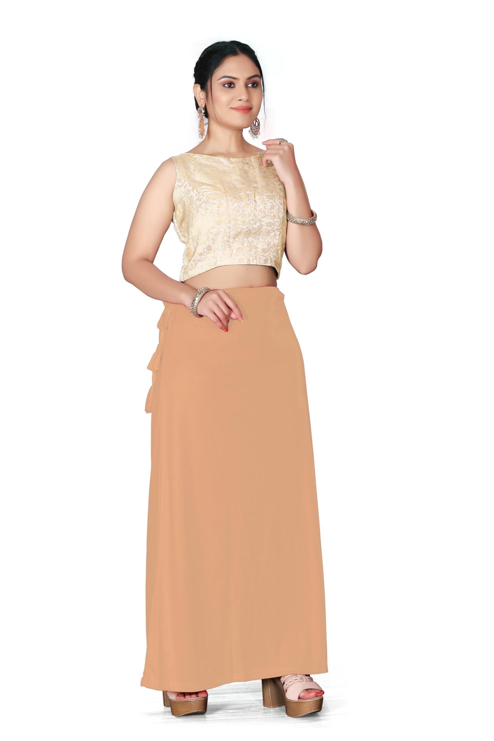 Skin Saree Shapewear Petticoat Saree Skirt Saree Silhouette Smooth Stretchable Shape Wear Body Shaper Petticoat for Saree for Women with Drawstring-image-42