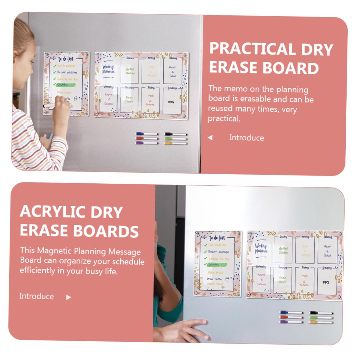 SEWACC Kühlschrankplaner Magnetische Trockenlöschtafel Abwischbare Planungstafel Für Küche Memo Board Tagesplan Memo-tafel