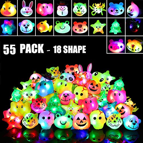 Birthday Party Favors for Kids Prizes 55 Pack Flashing LED Jelly Light Up Rings Toys Bulk Boys Girls - //coolthings.us