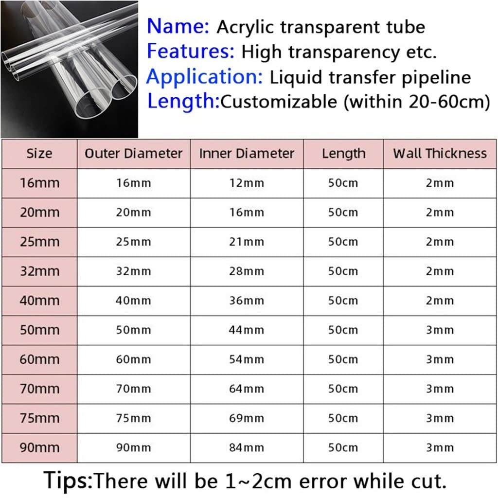 1 tubo acrílico transparente de 50 cm largo for conectores(Outer Dia 210mm)