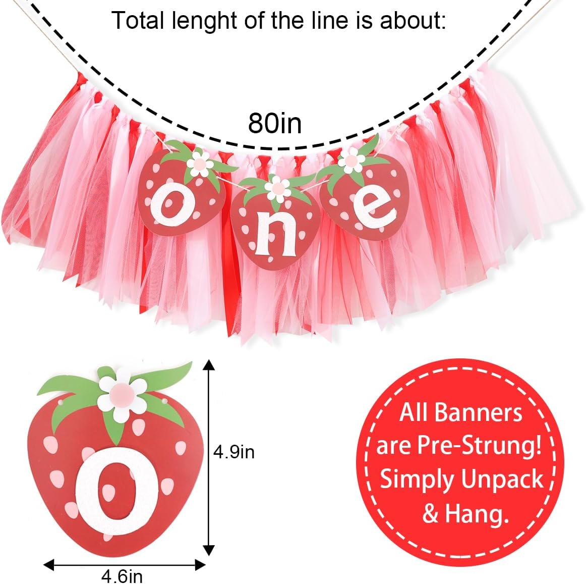 Strawberry One High Chair Banner - Berry Sweet First Birthday Party Decorations,One Red Strawberry Banner,Sweet 1st Birthday Cake Smash Party Decor,Strawberry Girl Birthday Photo Props
