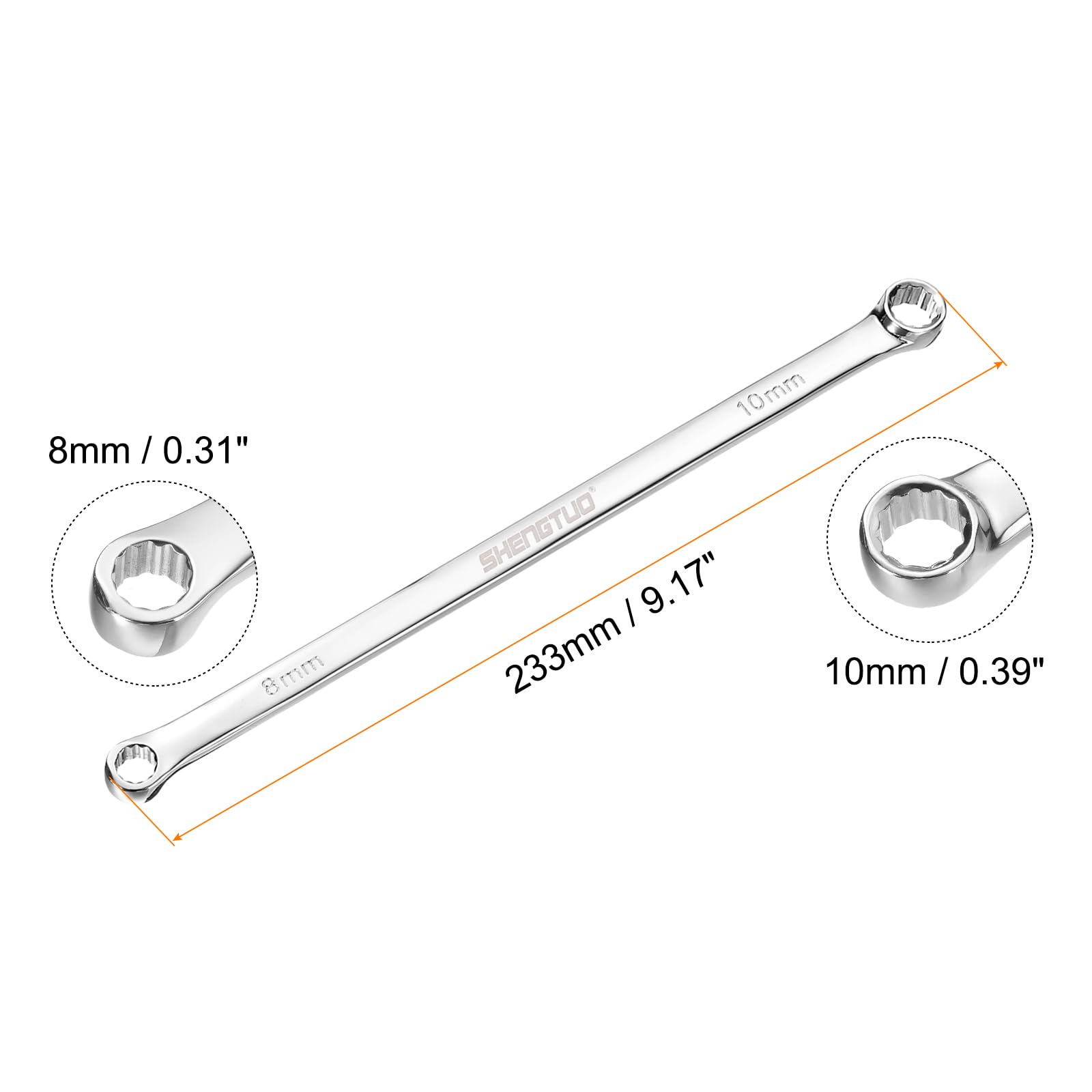 QUARKZMAN 2 sztuki podwójnych kluczy oczkowych 8 x 10 mm metryczne 12-punktowe przesunięcie 0 stopni ekstra długie, podwójne klucze oczkowe z grzechotką CR-V polerowany długi klucz narzędzie do napraw