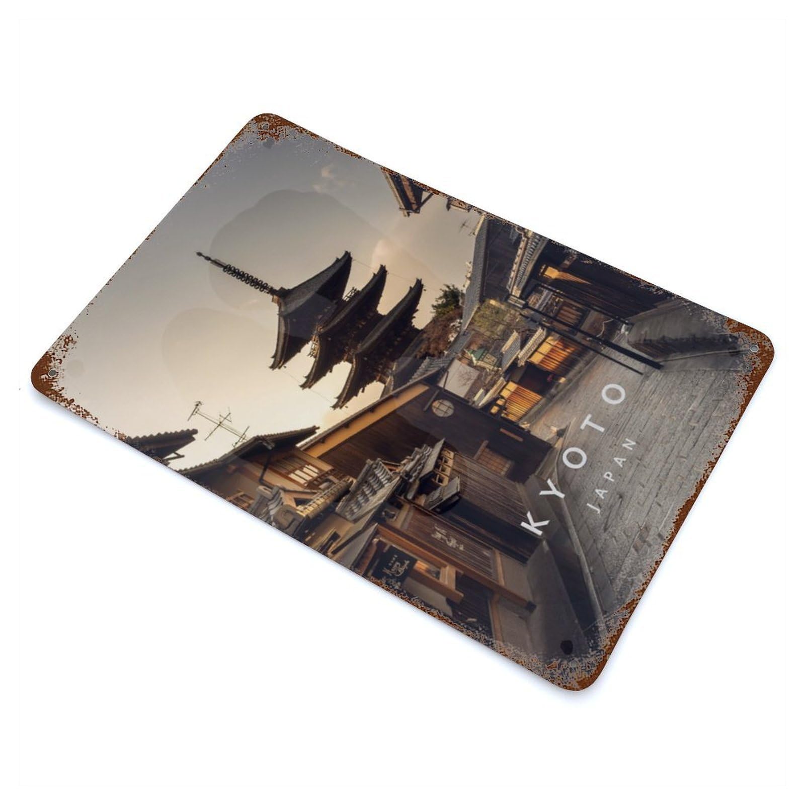 Garage Style Kyoto Japan Rustic Tin Plaque 11.8"x7.9", Vintage Wall Decor for Bar And Workshop