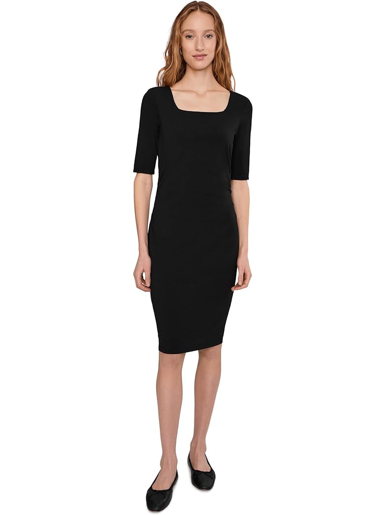 Mod-o-doc Elbow Sleeve Below The Knee Ruched Dress