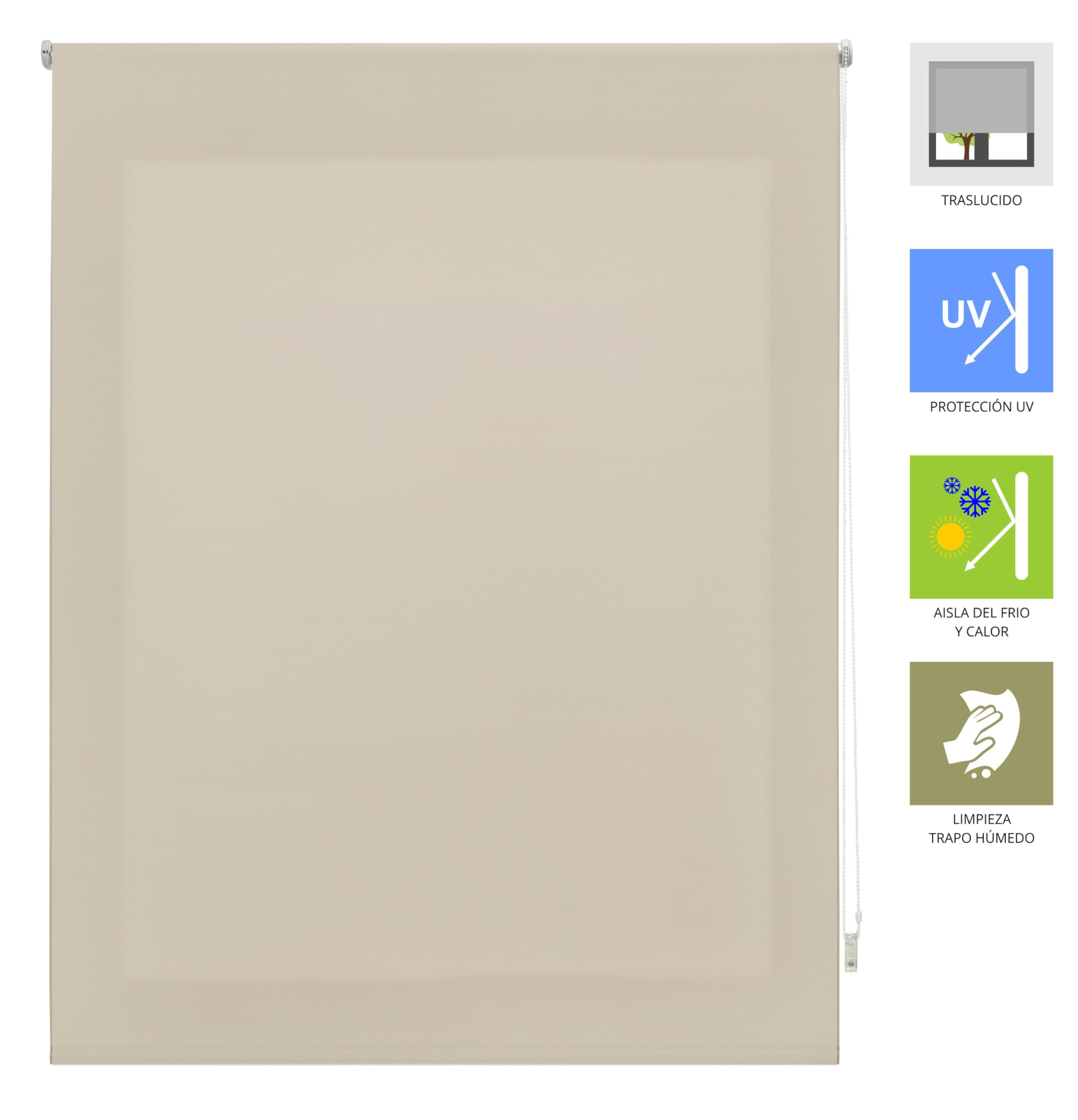 ECOMMERC3 Store Enrouleur translucide uni Dimensions 160 x 175 cm - Store Enrouleur d'installation au Mur ou au Plafond Couleur Marron Clair