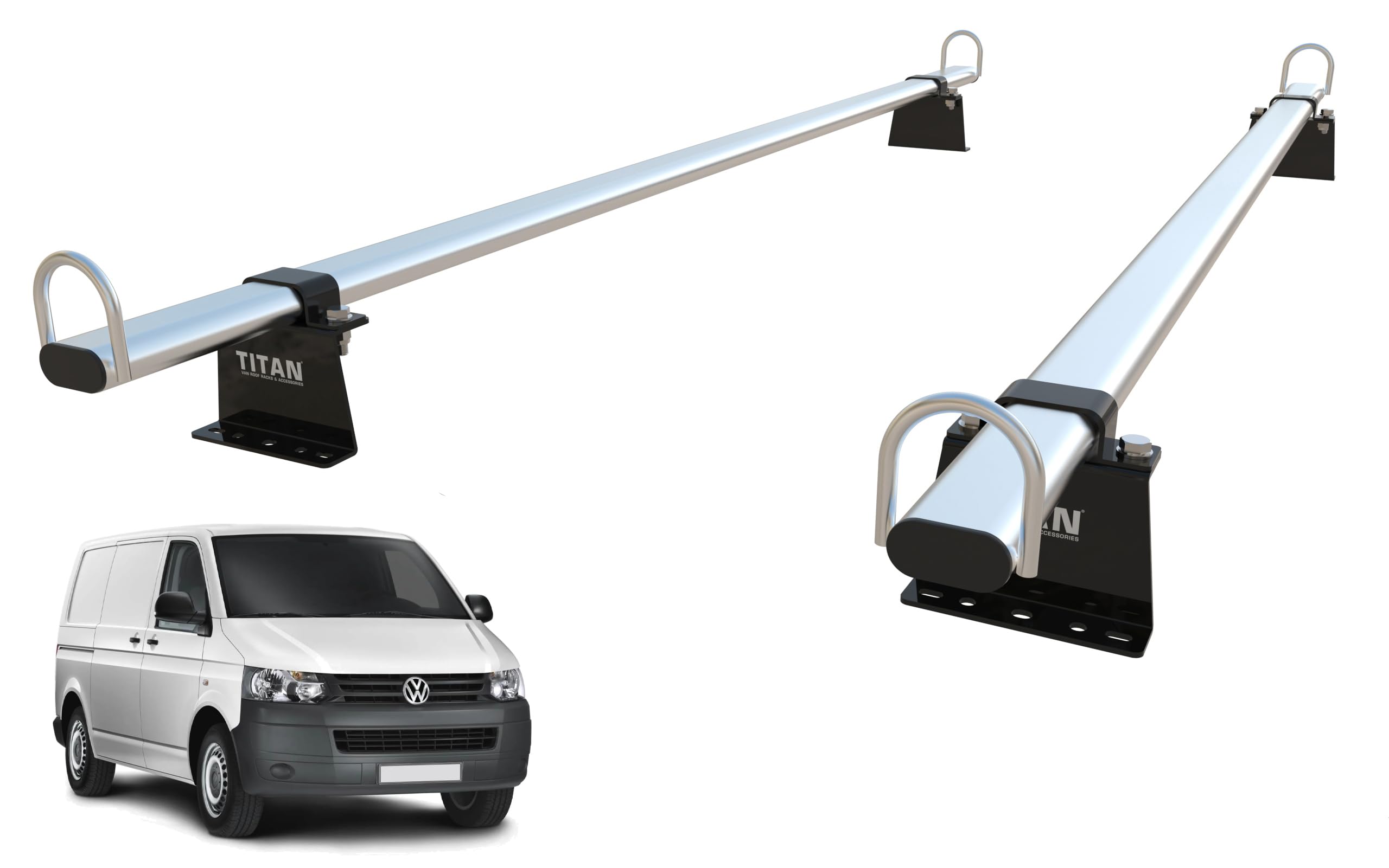 TITAN WorkReady Van Roof Rack 2 Bars - Compatible Fittings to fit a VW TRANSPORTER T5 - T6 T6.1 VAN