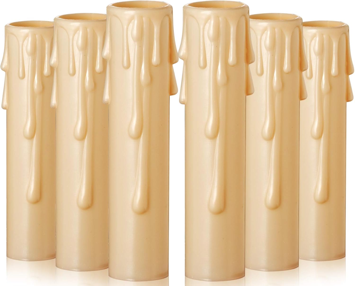 (Case of 4 packs of 12 units). Drip Candle Socket Covers - Set of 12, Chandelier Candelabra Base, 6 inch Tall Brown Plastic Candle Slip Over Sleeves