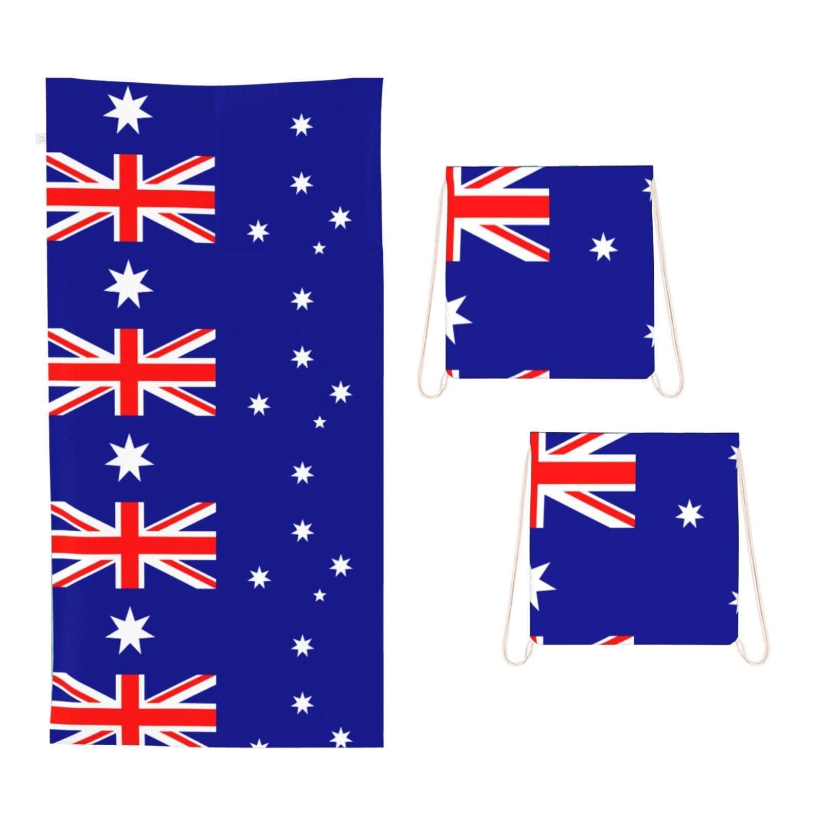 CNTDBU Australian flag 2 in 1 Packable Towel Bag-Large Beach Towel with Stuff Sack, Super Absorbent Microfiber Travel Towel for Pool