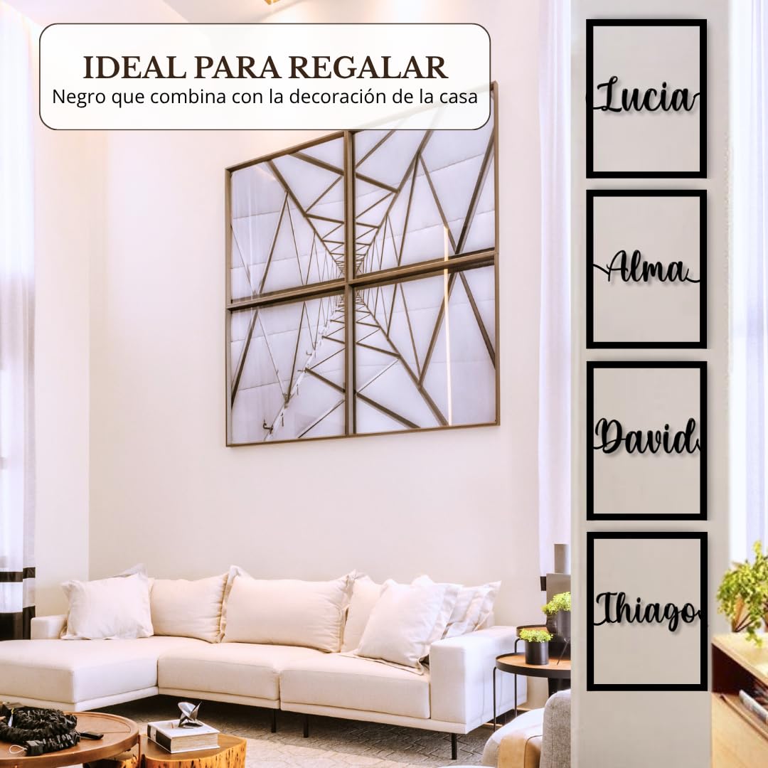 Cuadros Decorativos Personalizados con Nombres | 4 Paneles de Madera 40x30 cm | Decoración para Pared de Dormitorio, Salón o Habitación | Regalo de Pareja para Bodas y Aniversarios (4 o más Nombres)