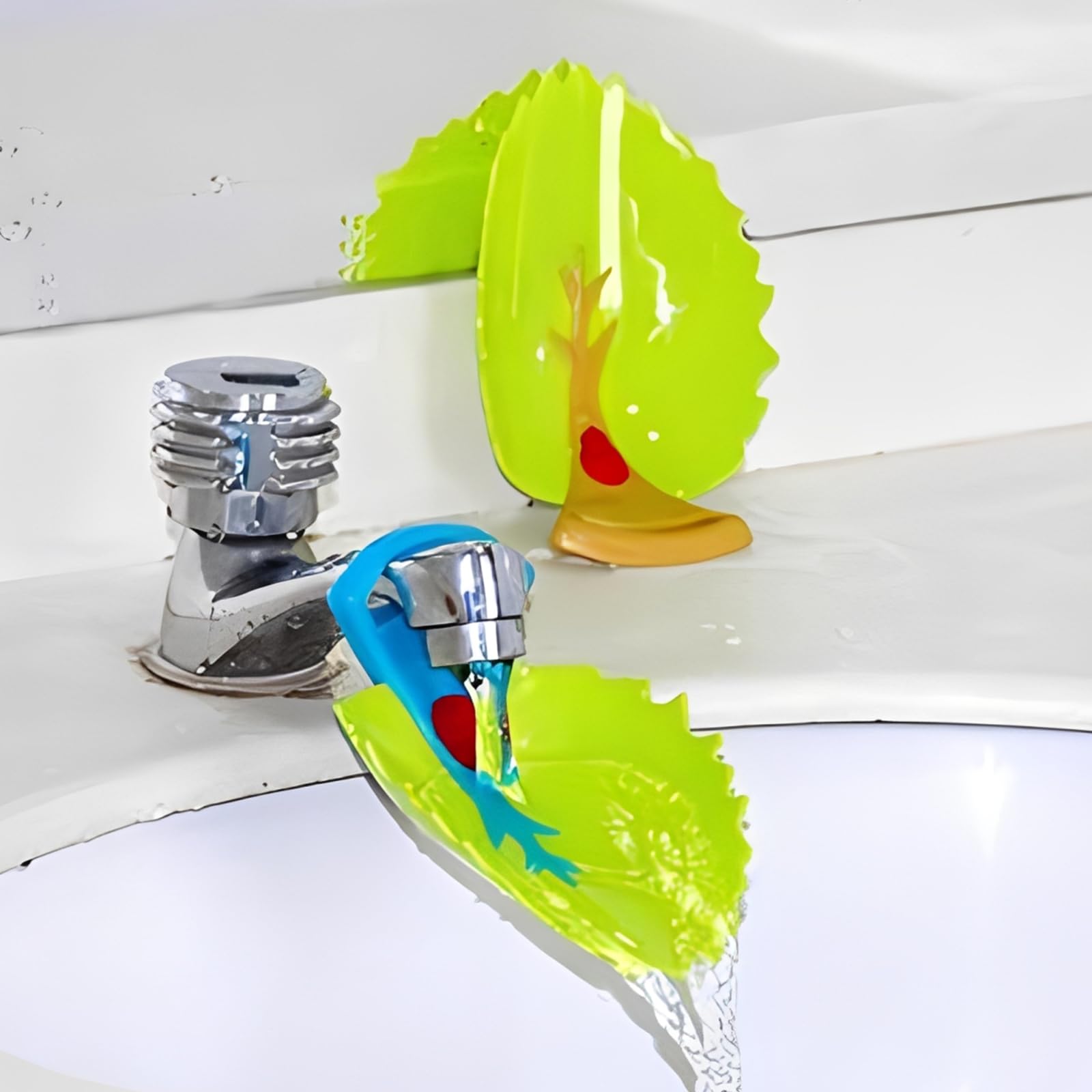 Faucet Extender for Taps, Leaf Vein Design Tap Extension for Kids Hand Washing, Water Tap Extension for Bathroom Sink, 2-Piece Set with Blue and Yellow Veins-image-49