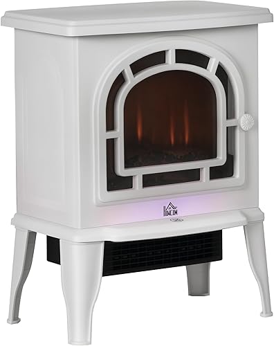HOMCOM Estufa eléctrica de chimenea de 18 pulgadas, calentador de chimenea independiente con llama LED realista, temperatura ajustable, protección
