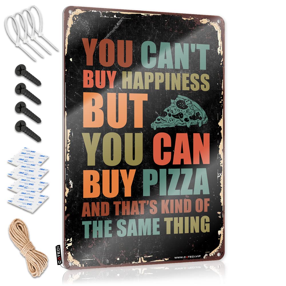 KLIMORA Funny Signs For Home Bar You Can'T Buy Happiness But Can A Pizza Sign Tin Sign Wall Decor Funny Camping Signs(30X40CM)