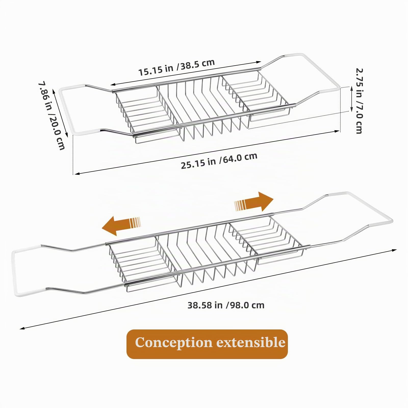 Cabilock Plateau De INOX Extensible Antidérapant Support Rangement Multifonction pour Bain Et Lecture