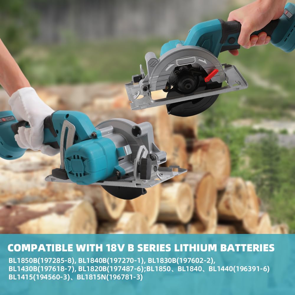 Brushless - Sierra circular de mano inalámbrica de 125 mm, sierra circular inalámbrica de 18 V, ángulo de corte ajustable, corte oblicuo de 0-45°, mini sierra circular de mano para madera, PVC, MDF