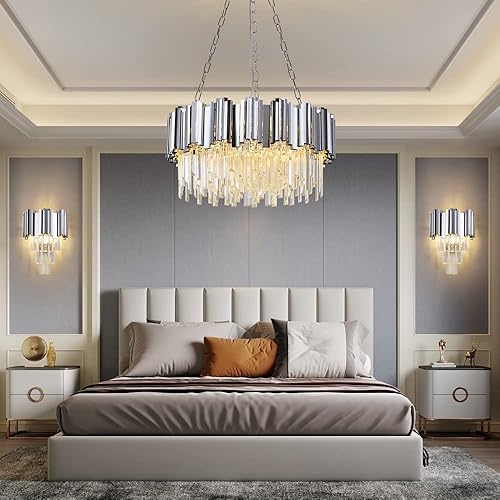 Miniatura 3 de WABON Aplique de pared moderno, iluminación de pared de cristal, luces de pared de mediados de siglo para pasillo, baño, dormitorio, cromado