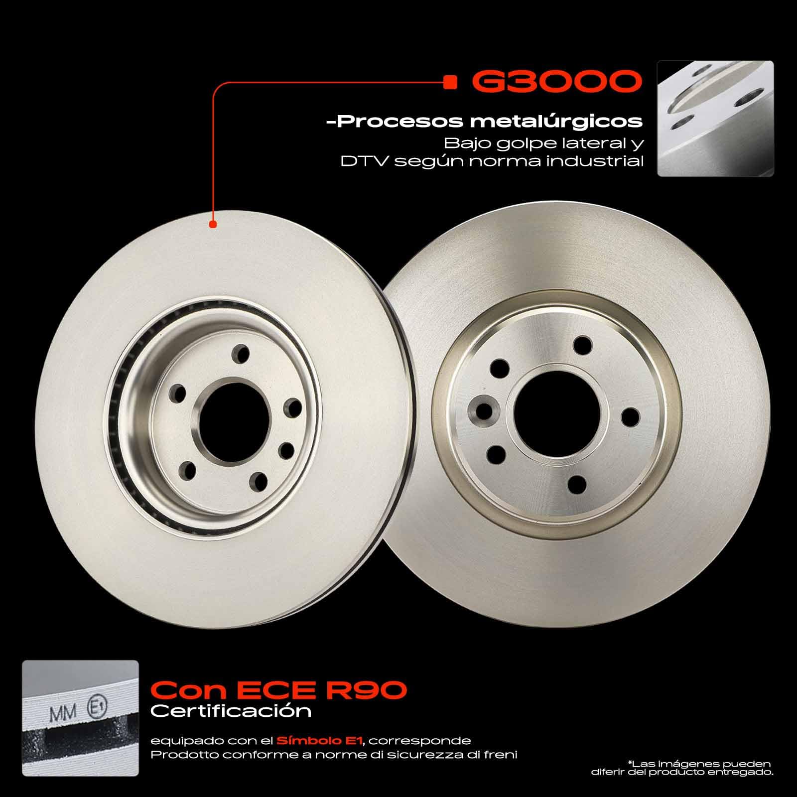 Frankberg 2 discos de freno 4 pastillas de freno | Compatible con: V40 Cross Country 526, V40 Hatchback 525, S40 II 544, C70 II Cabriolet 542, V50 545