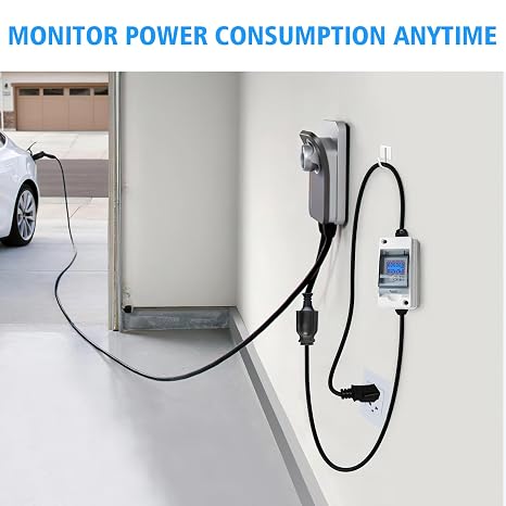 Home Energy Monitor, Haoguo 110V EV Charger Pass-Through Power Usage Monitor with IP 65 Waterproof for Indoor/Outdoor Use, Ideal for Monitor RV, Outdoor Generators, Households