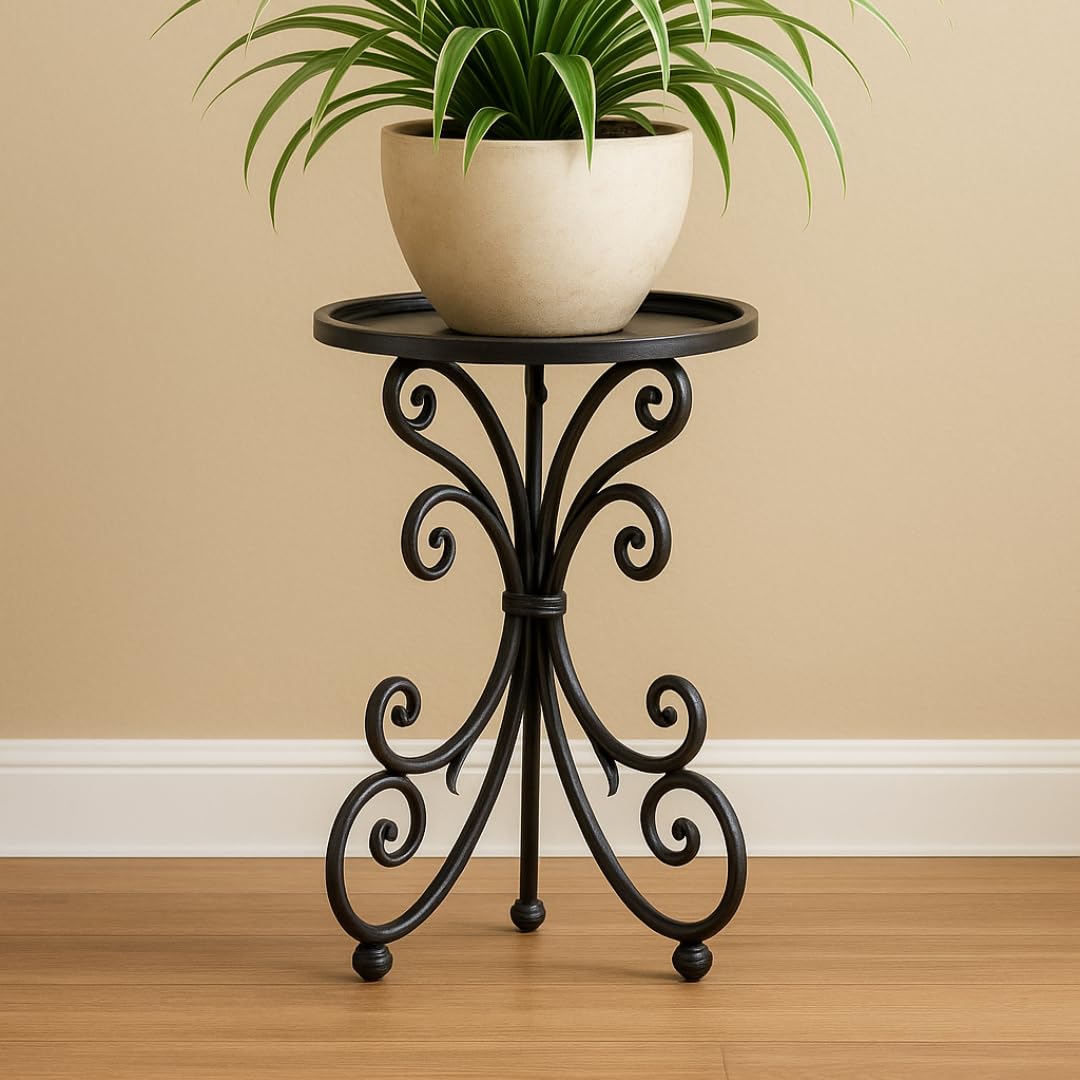 Woodilla Decorative Tall Plant Stand Indoor/Outdoor,Iron Flower Pot Holder Plant Holders,Flower Pot Stand Flower Pot Metal Plant Stand, Round Black Scrollwork Design, Indoor Garden Accent Table-image-42