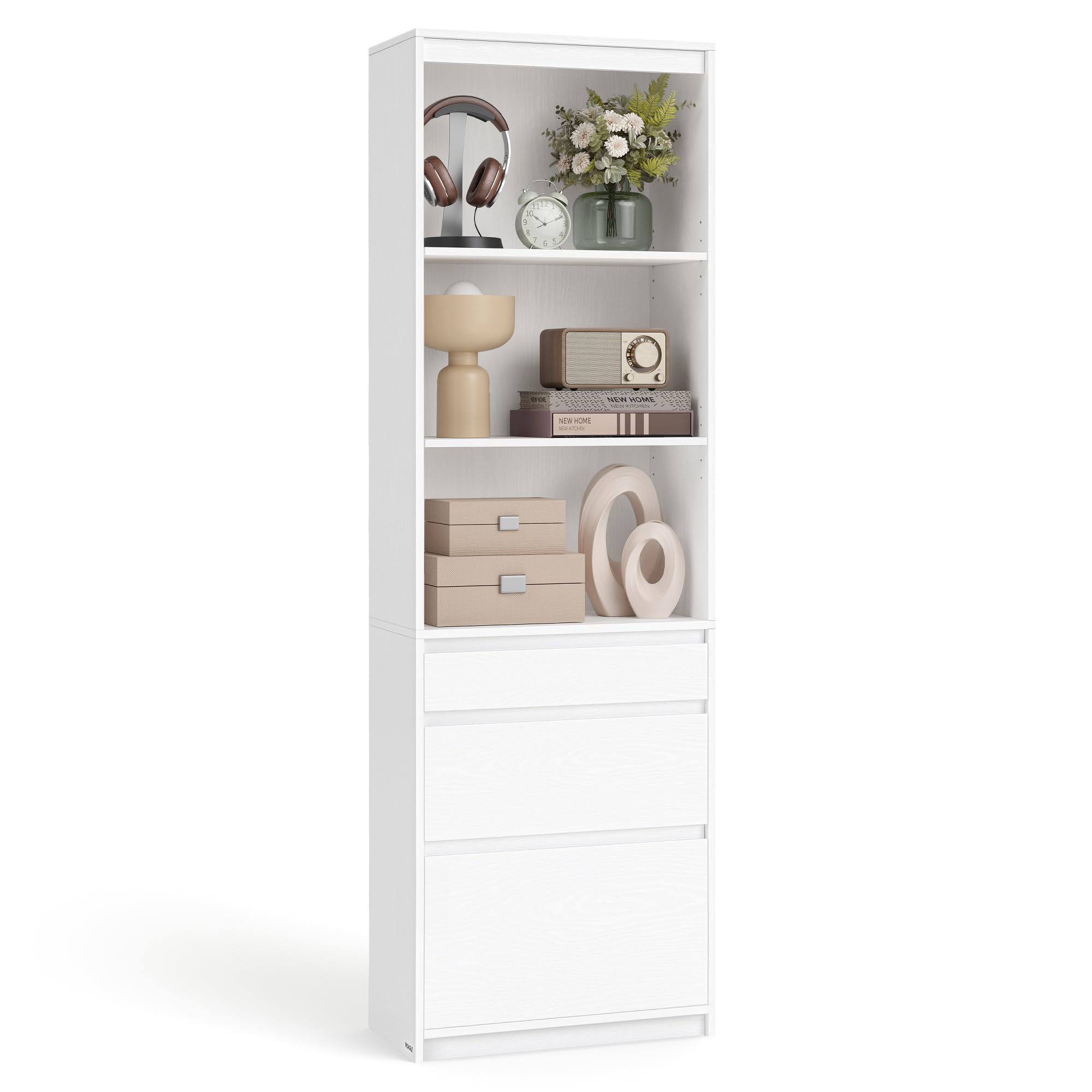 VASAGLE KAILYN Collection - Bookshelf, Bookcase, with 3 Drawers, Adjustable Shelves, 180 cm Tall, for Living Room, Bedroom, Home Office, Modern, Space-Saving, Snow White LBC188W01 — image 1