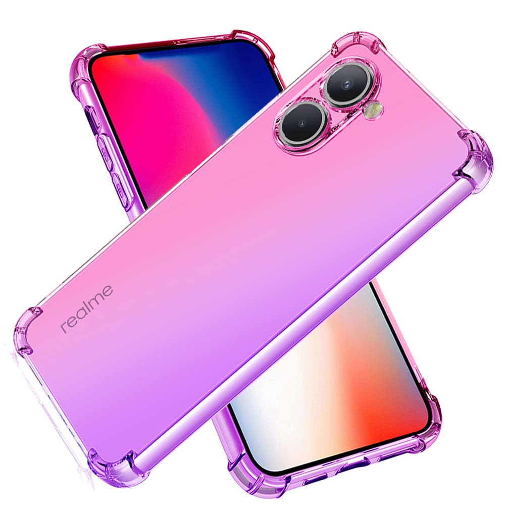 SEAHAI Cover per Realme C65 Cover, Ultra Sottile Custodia in TPU a Gradiente Colori, Trasparente Silicone Morbido Case Antiurto Cover, Rosa/Viola