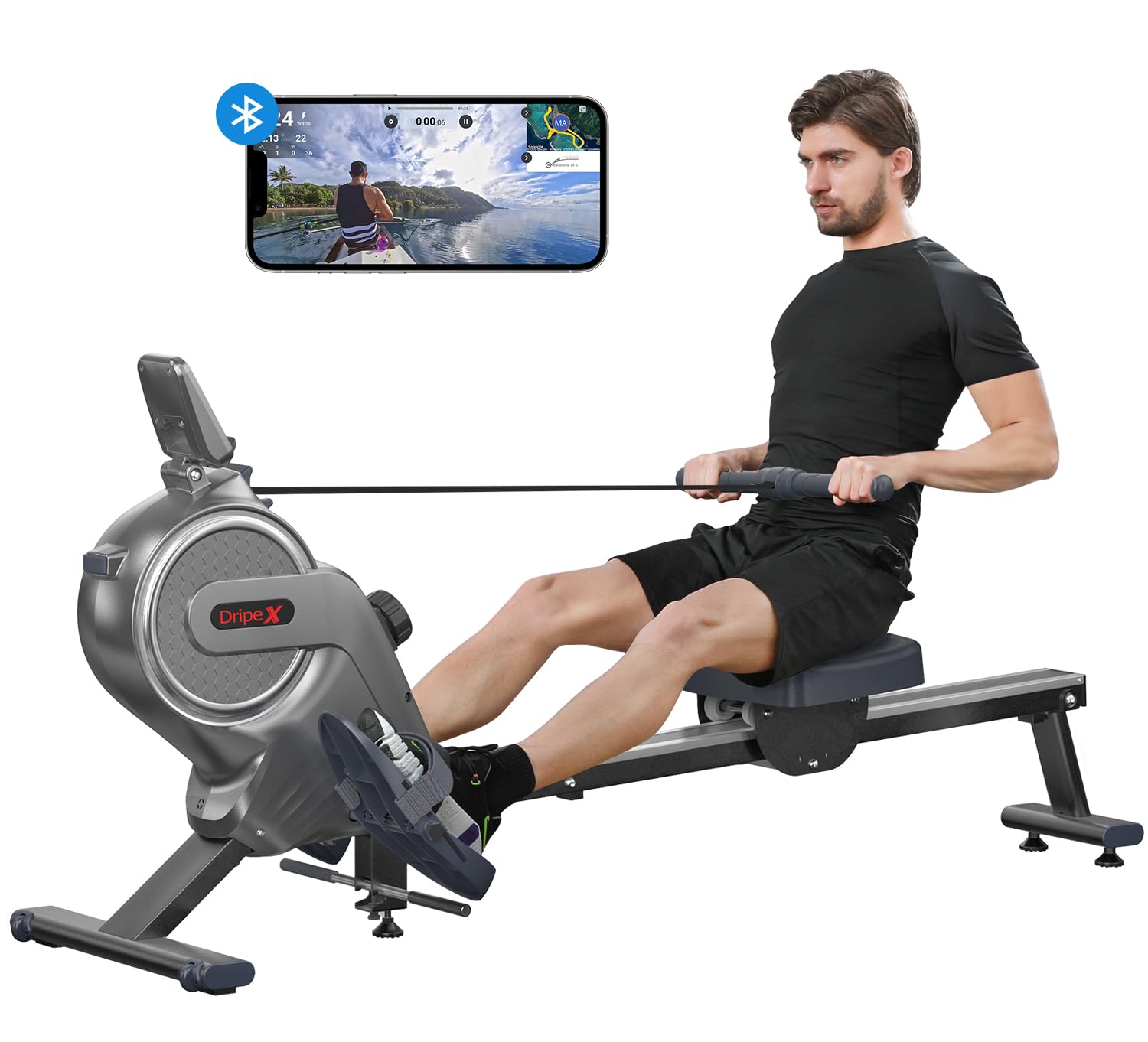 DripexRowing Machines for Home Gym, Rowing Machine with 16 Levels of Adjustable Resistance, 350LB Weight Capacity, Durable Slide Rail, Bluetooth App Supported, LCD Monitor, Magnetic Rower Machine