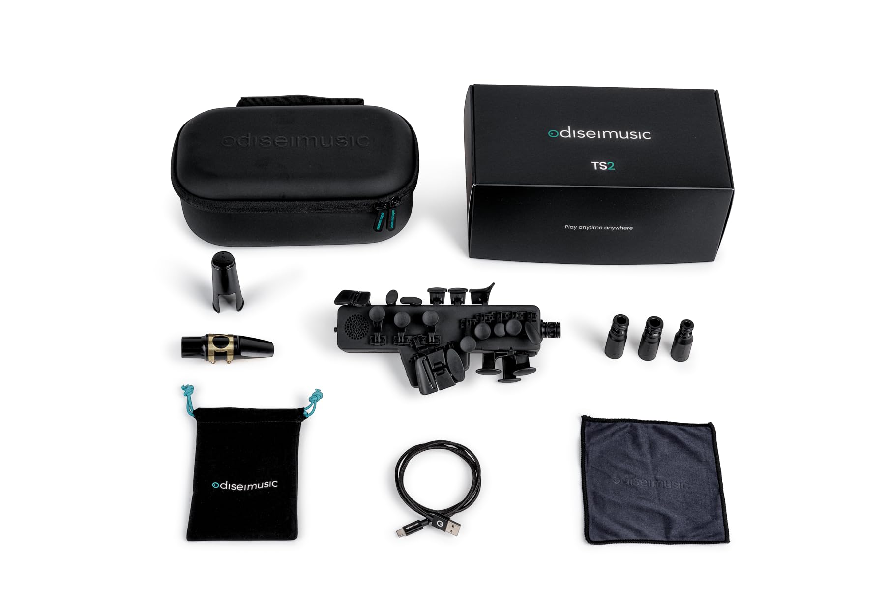 Odisei Music Travel Sax 2 (Black) + Accessory Pack | Saxophone de voyage | +50 sons | Le plus petit et le plus léger au monde, pratiquez en silence.
