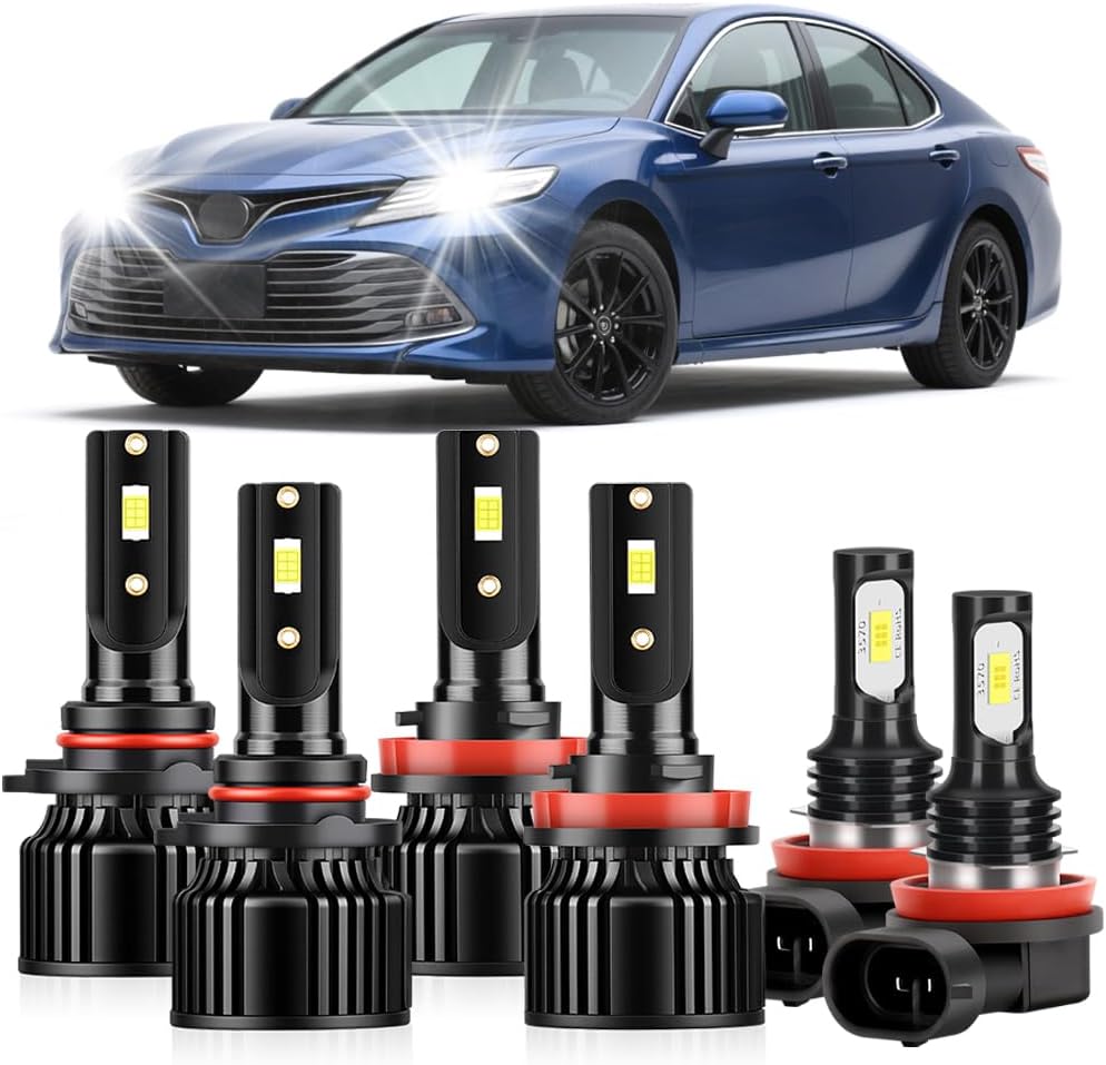 6PCS Light Bulbs Custom for Toyota Camry 2007-2014 Light Bulbs, High Beam Low Beams FogLight Combo,Fog Bulbs 6500K White with Fan