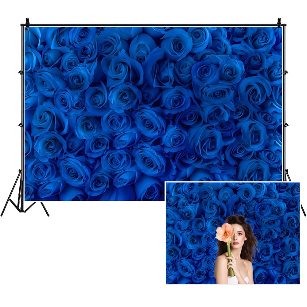 TTQYFNM 10x8ft Blue Rose Floral Wall Backdrop Royal Blue Rose Flowers Blossom Photography Background for Wedding Bridal Shower Birthday Party