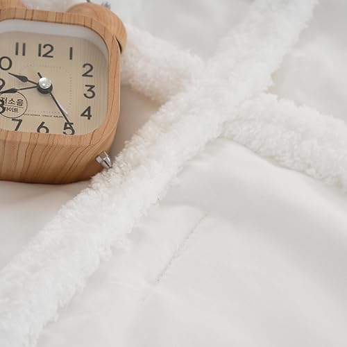 Miniatura 7 de Juego de edredón blanco tamaño Queen con copetudo, estilo bohemio, para cama Queen, diseño a cuadros de chenilla, súper suave y esponjoso, para