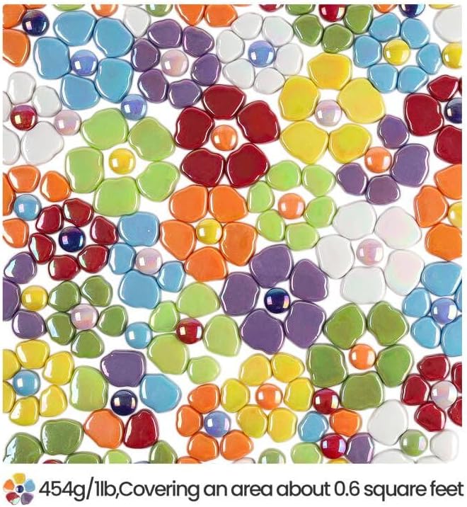 Miniatura 7 de Youway Style Azulejos de mosaico de flores para manualidades a granel, suministros de azulejos de mosaico iridiscentes de 1 libra, piezas de mosaico