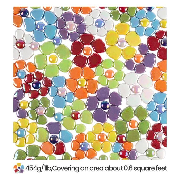 Youway Style Flower Mosaic Tiles for Crafts Bulk,1LB Iridescent Mosaic Tiles Supplies, Petal Mosaic Pieces for Garden Decoration,DIY Glass Mosaic Crafts
