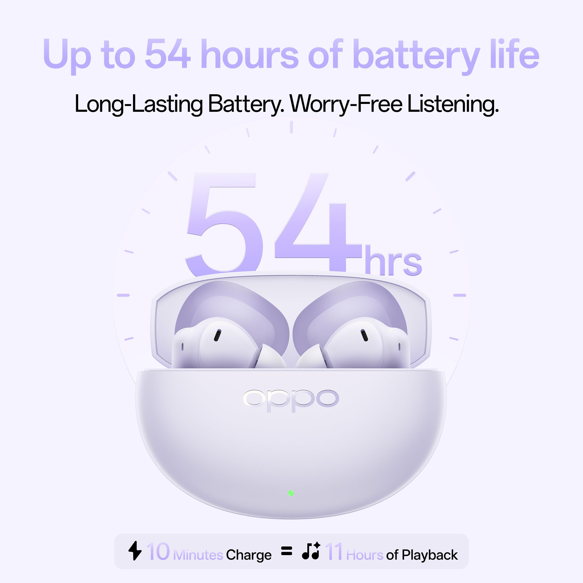 Oppo Enco Air 5 True Wireless Noise Cancelling Earbuds with 52dB Real time ANC,Upto 54Hrs Playtime,Triple-Mic AI Clear Call,Low Latency,Fast Charging.(Lavender Purple) — Amazon image 6
