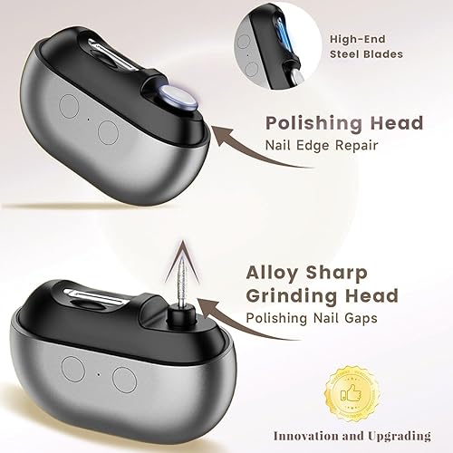 Miniatura 4 de Cortaúñas eléctrico para personas mayores - Cortadora de uñas automática 3 en 1 con luz LED, recargable por USB, almacenamiento de restos de uñas