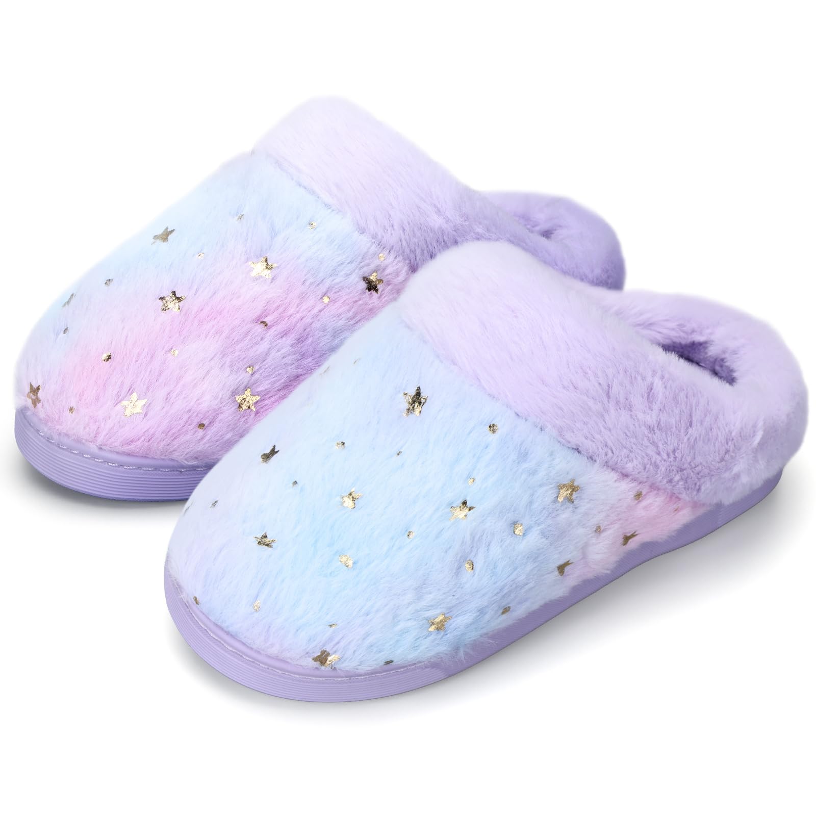 WateLves Girls Slippers Toddler Kids Plush Sequin Slip On Slippers Memory Foam Warm House Shoes for Indoor Outdoor