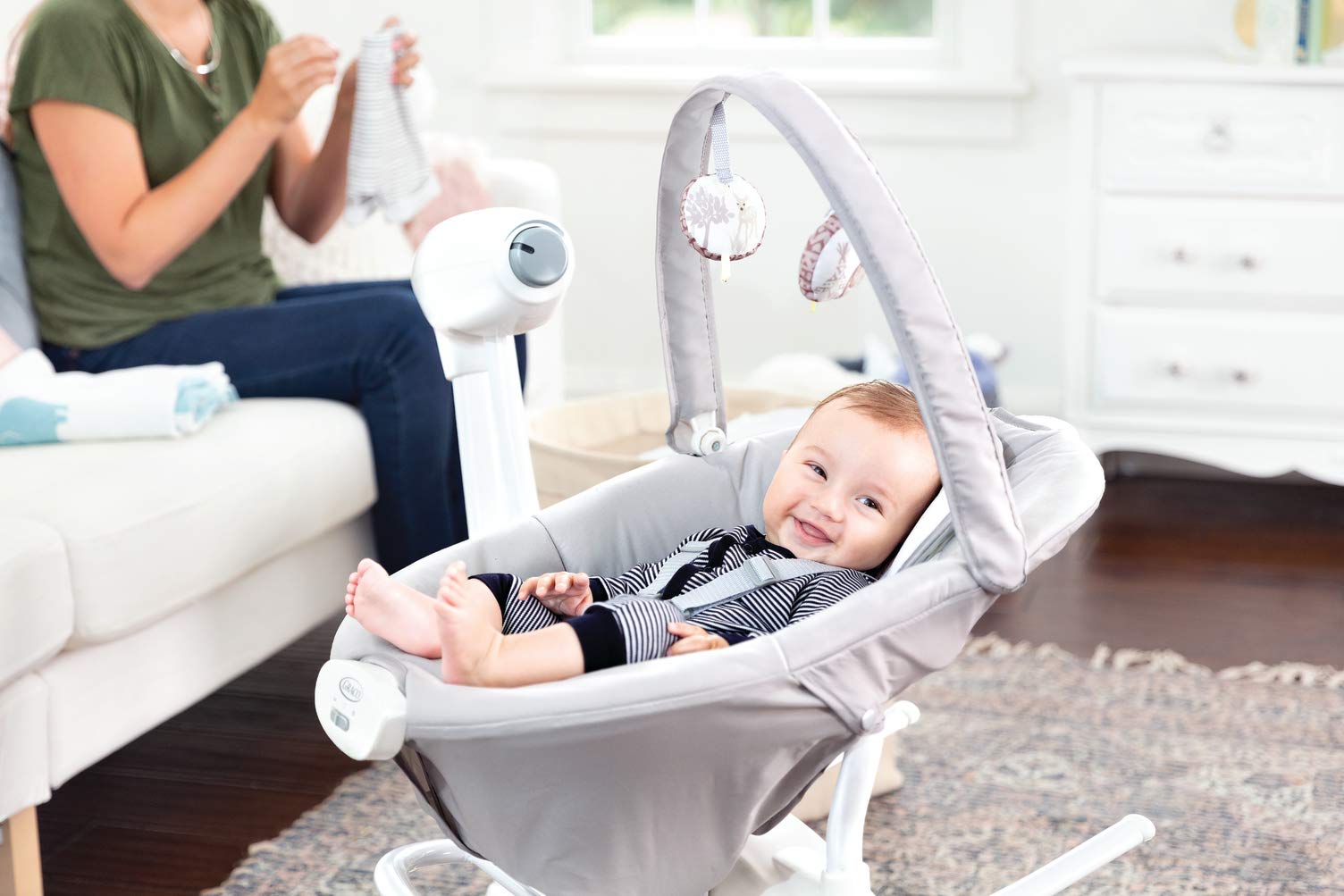 Graco - Duet Sway, Sdraietta a dodondolo 2 in 1, velocità di oscillazione regolabili, reclinazione a 3 posizioni, dondolo portatile, dalla nascita a circa 6 mesi (9 kg),fantasia Bear Tales