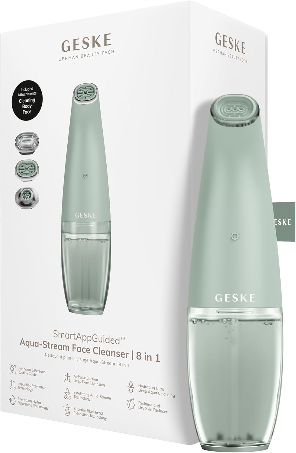 GESKE SmartAppGuided™ Aqua-Stream Face Cleanser | 8 in 1 | Deep Pore Cleansing | Impurities Prevention | Blackhead Extraction | Reduce Red & Dry Skin | Use with Our Aqua-Stream Solution