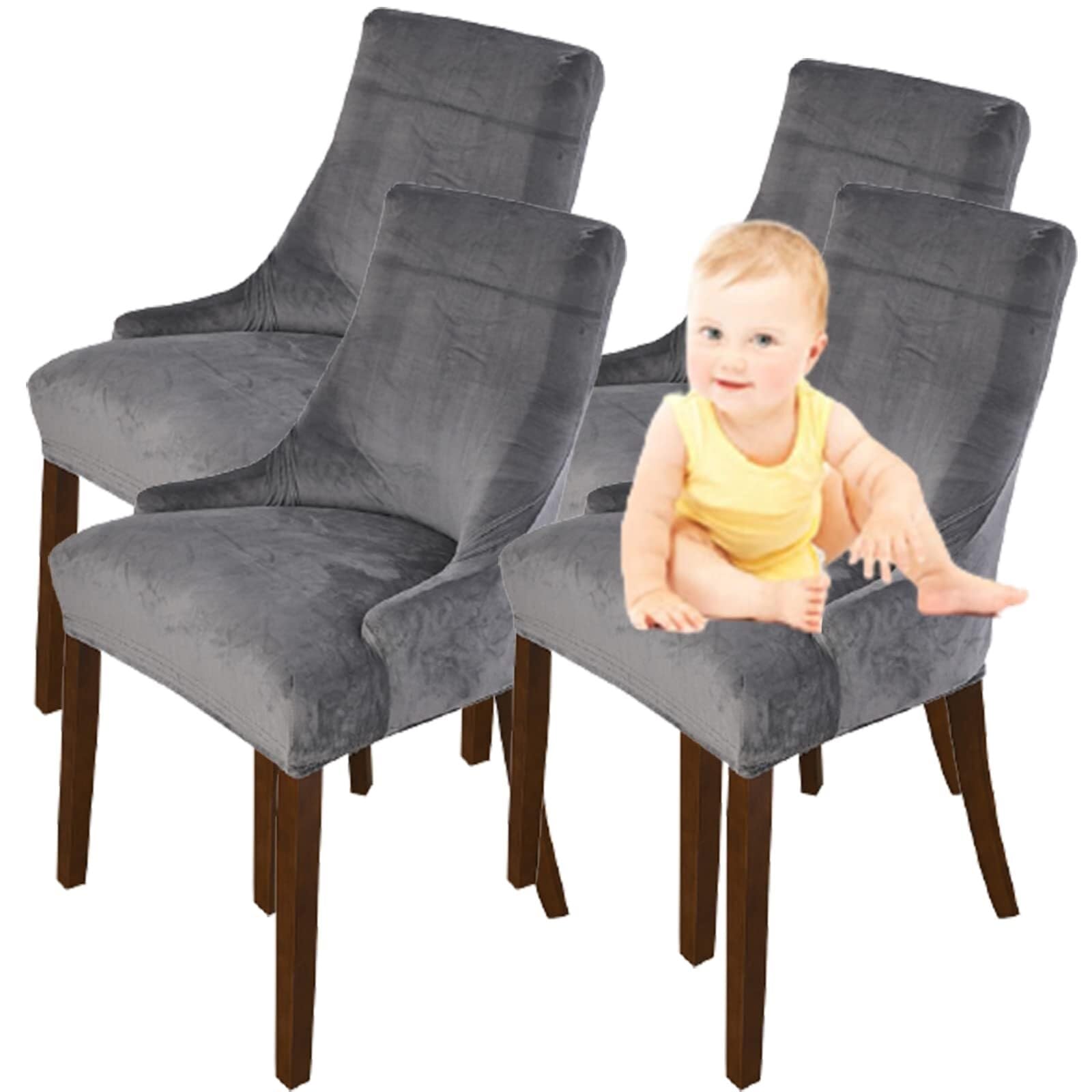 NMVAWIPT Velvet Wingback Chair Covers, Stretch Slipcovers, Removable Furniture Protector, For Hotel Wedding Banquet(#4,4pcs)