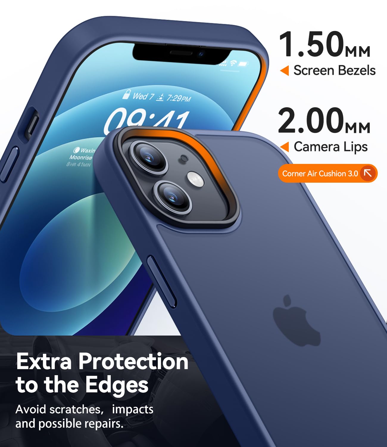 CANSHN Cover Opaca per iPhone 12 e iPhone 12 Pro(6,1 Pollici), Custodia Traslucida Opaca Protettiva Sottile Antiurto - Blu Scuro