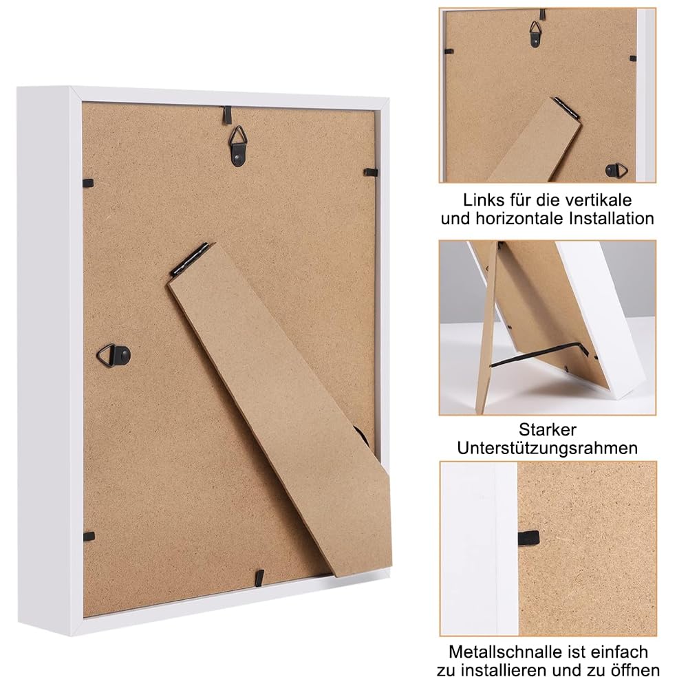 Cornice Portafoto 3D Da Riempire - 25x30 Cm, Bianco, Per Medaglie, Fiori E Ricordi, Vetro Frontale - Foto 5