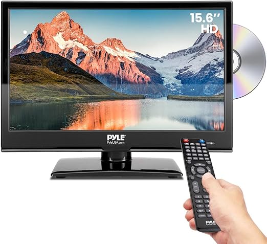 PYLE 15.6" 1080p LED RV Television - Flat Screen Monitor FHD TV w/HDMI, RCA, Multimedia Disk Combo, 12V/24V Car Adapter, Full Range Stereo Speaker, Wall Mount, Works w/Mac PC, Includes Remote Control