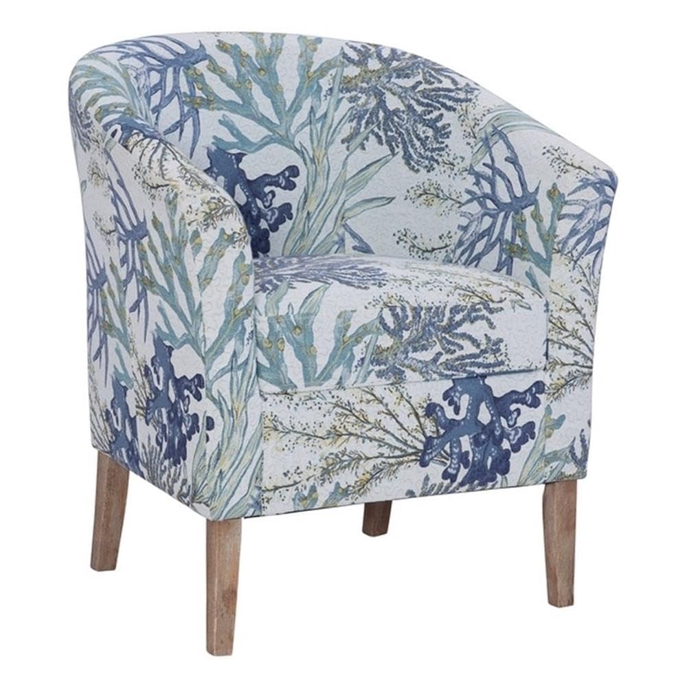 Pemberly Row Coastal Fabric Club Chair, Multi-Color Coral Print, Polyester Upholstered Barrel Shape Accent Chair, 28.25" W x 25.5" D x 33" H, Hardwood