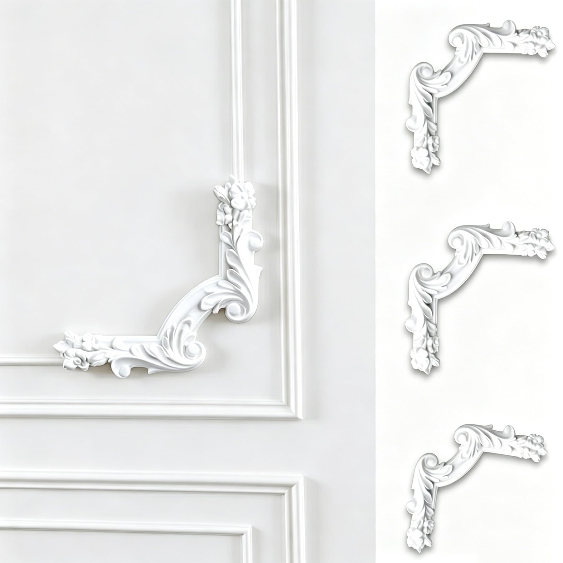 4 PCS Angolari Decorativi per Pareti E Soffitti in PU Modanature Angolari 3D con Decorazioni Floreali Profili Decorativi Verniciabili per Cornici E Angoli Elegante Finitura
