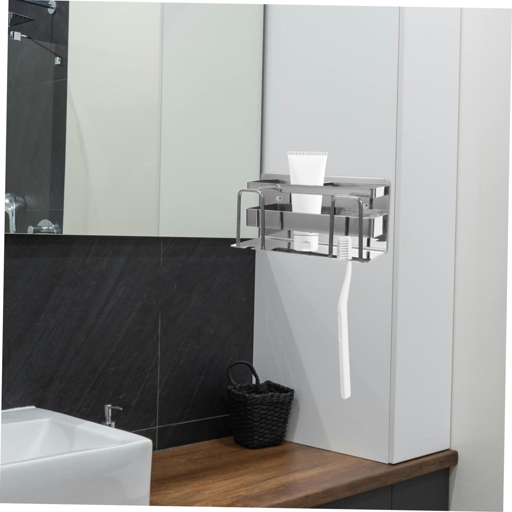 Cabilock 2 Porta Spazzolini Da Denti in Metallo Elegante Da Parete Design Senza Attrezzi Facile Da Pulire