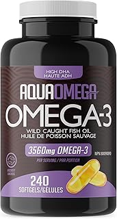 AquaOmega High DHA Omega-3 with EPA and Vitamin D - Wild Caught Omega 3 Fish Oil Capsules - 3456mg Omega 3 Supplements - Supports Brain Function, Heart Health and Immune Function - 240 Softgels