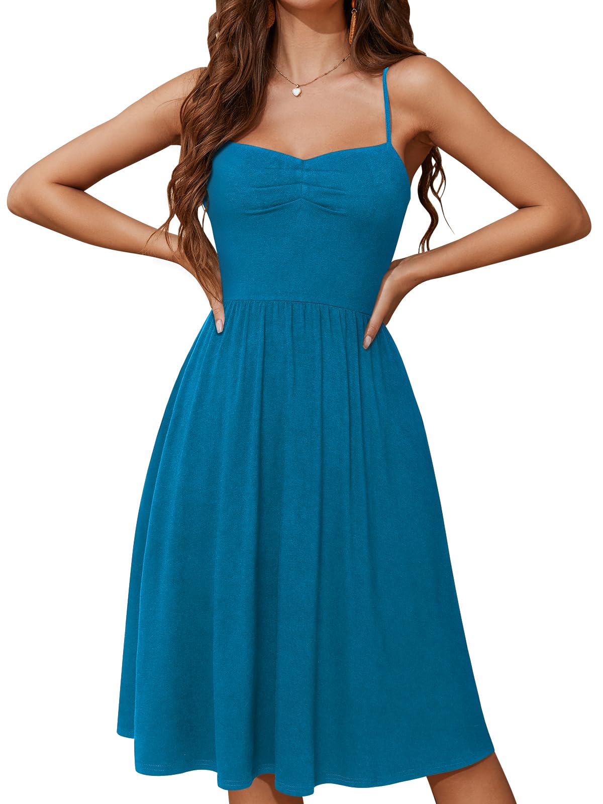 YATHON Summer Casual Dress for Women 2025 Vacation Beach Dresses Adjustable Spaghetti Strap Sundress with Pockets
