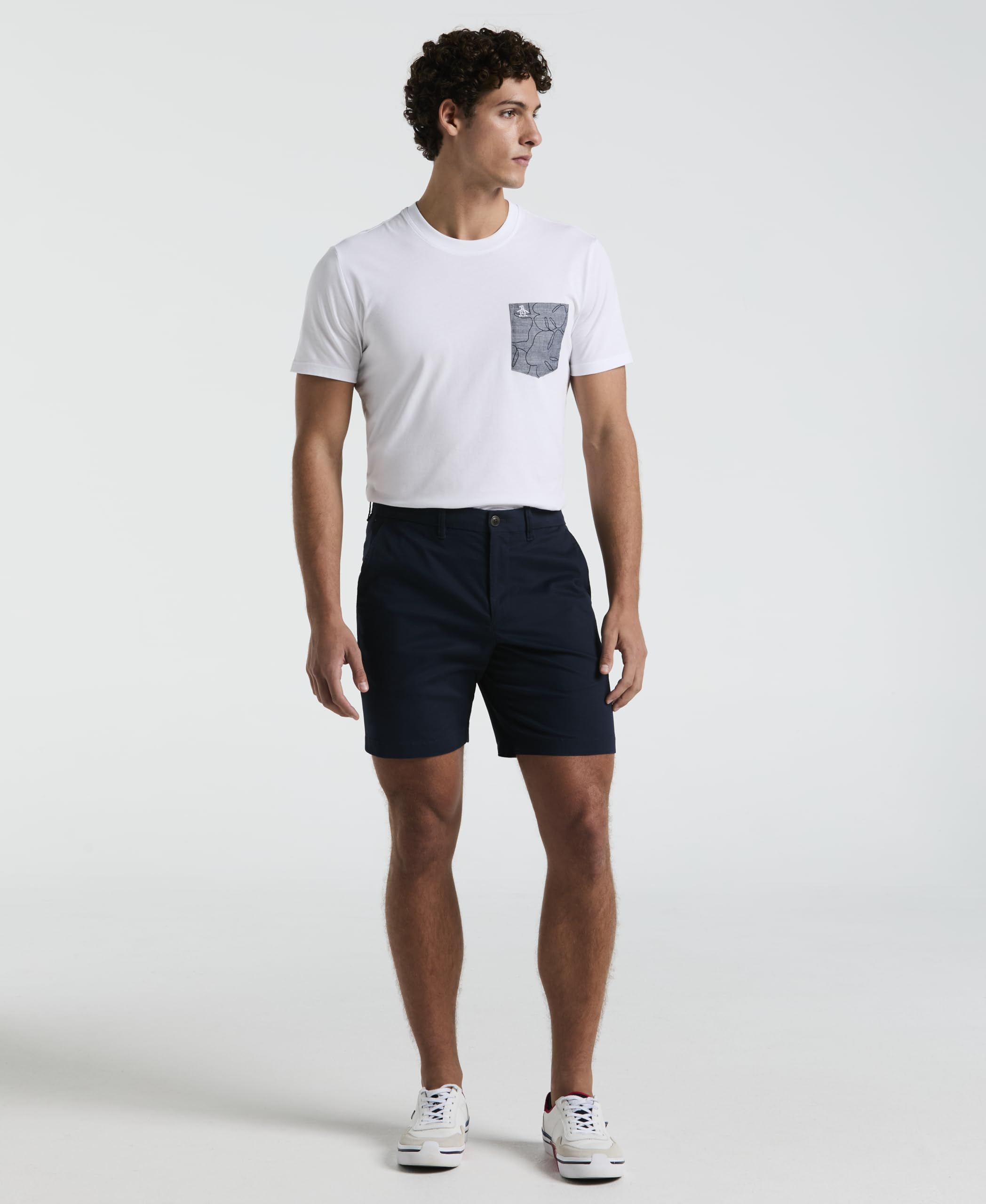 Original Penguin Cotton Tencel 8" Slim Fit Shorts Navy